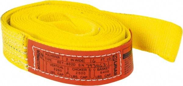 Lift-All - 16' Long x 2" Wide, 3,200 Lb Vertical Capacity, 1 Ply, Polyester Web Sling - 2,500 Lb Choker Capacity, Yellow - Eagle Tool & Supply