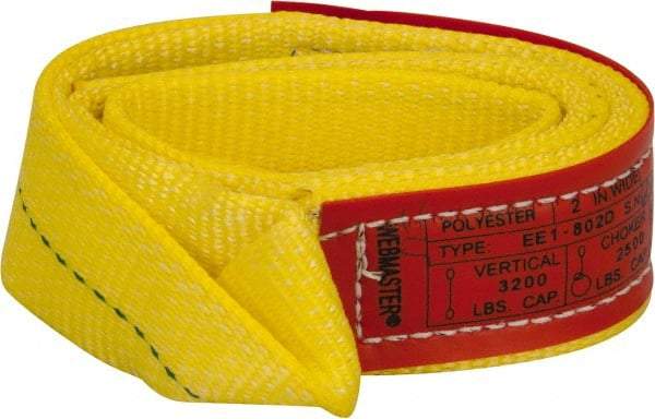 Lift-All - 3' Long x 2" Wide, 3,200 Lb Vertical Capacity, 1 Ply, Polyester Web Sling - 2,500 Lb Choker Capacity, Yellow - Eagle Tool & Supply