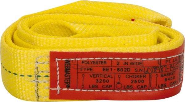 Lift-All - 4' Long x 2" Wide, 3,200 Lb Vertical Capacity, 1 Ply, Polyester Web Sling - 2,500 Lb Choker Capacity, Yellow - Eagle Tool & Supply