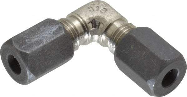 Made in USA - 1/4" OD, Grade 316Stainless Steel Union Elbow - -75 to 750°F, 7/16" Hex, Comp x Comp Ends - Eagle Tool & Supply