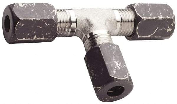 Made in USA - 1/4" OD, Grade 316Stainless Steel Union Tee - -75 to 750°F, 7/16" Hex, Comp x Comp x Comp Ends - Eagle Tool & Supply