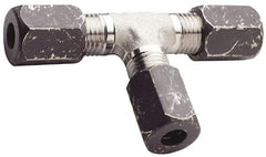 Made in USA - 1/4" OD, Grade 316Stainless Steel Union Tee - -75 to 750°F, 7/16" Hex, Comp x Comp x Comp Ends - Eagle Tool & Supply