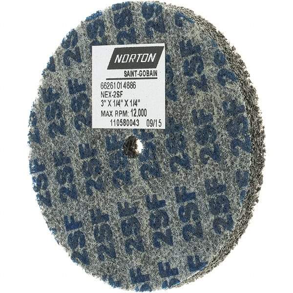 Norton - 3" Diam, 1/4" Face Width, 1/4" Center Hole, Fine Grade, Silicon Carbide Deburring Wheel - Unitized, Density 2 Grade - Eagle Tool & Supply