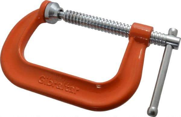 Gibraltar - Regular-Duty 4" Max Opening, 3-1/4" Throat Depth, Forged Steel Standard C-Clamp - 6,200 Lb Capacity, 0" Min Opening, Deep Throat - Eagle Tool & Supply