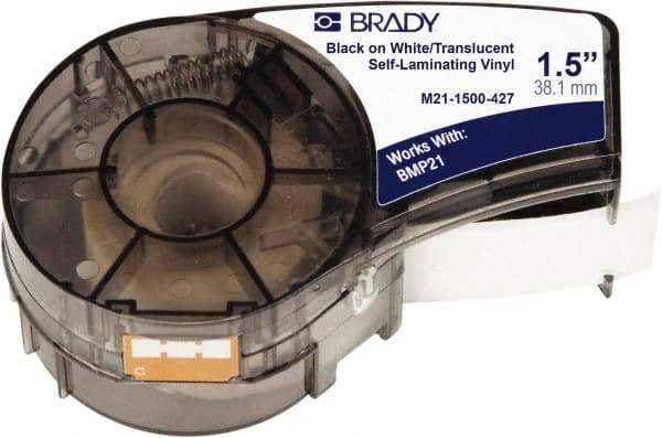 Brady - 1-1/2" Wide, Translucent & White Vinyl Labels - For BMP21 Plus Portable Label Printer, IDPAL Handheld Label Maker - Eagle Tool & Supply