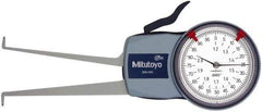 Mitutoyo - 1.2 to 2" Inside Dial Caliper Gage - 0.0005" Graduation, 0.0015" Accuracy, 3.3" Leg Length, 0.26" Deep x 0.06" Wide Groove, Ball Contact Points - Eagle Tool & Supply