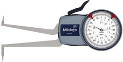 Mitutoyo - 2 to 2.8" Inside Dial Caliper Gage - 0.0005" Graduation, 0.0015" Accuracy, 3.3" Leg Length, 0.31" Deep x 0.06" Wide Groove, Ball Contact Points - Eagle Tool & Supply