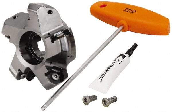 Kennametal - 4" Cut Diam, 1-1/4" Arbor Hole, 8mm Max Depth of Cut, 45° Indexable Chamfer & Angle Face Mill - 5 Inserts, HNPJ 1307... Insert, Right Hand Cut, 5 Flutes, Through Coolant, Series Dodeka Max - Eagle Tool & Supply