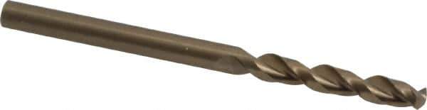 Cleveland - #30 135° Parabolic Flute Cobalt Screw Machine Drill Bit - Oxide/Gold Finish, Right Hand Cut, 15/16" Flute Length, 1-15/16" OAL, Split Point, Straight Shank - Eagle Tool & Supply