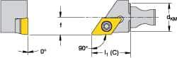 Kennametal - Left Hand Cut, Size KM16, DCMT 11T308 Insert Compatiblity, External Modular Turning & Profiling Cutting Unit Head - 10mm Ctr to Cutting Edge, 20mm Head Length, Through Coolant, Series Micro Screw-On - Eagle Tool & Supply