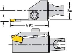 Kennametal - System Size KM16, Left Hand Cut, Modular Cutoff Cutting Unit Head - A2S A2 Insert Style, 1.181" Head Length, 0.472" Center to Cutting Edge, Series Micro A2 - Eagle Tool & Supply