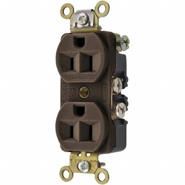 Hubbell Wiring Device-Kellems - 125V 15A NEMA 5-15R Industrial Grade Brown Straight Blade Duplex Receptacle - Eagle Tool & Supply