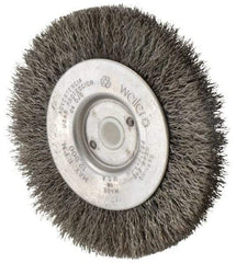 Weiler - 4" OD, 1/2" Arbor Hole, Crimped Steel Wheel Brush - 1/2" Face Width, 7/8" Trim Length, 0.0095" Filament Diam, 12,500 RPM - Eagle Tool & Supply