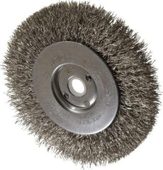 Weiler - 4" OD, 1/2" Arbor Hole, Crimped Stainless Steel Wheel Brush - 1/2" Face Width, 7/8" Trim Length, 0.0118" Filament Diam, 12,500 RPM - Eagle Tool & Supply