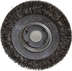 Weiler - 3" OD, 1/2" Arbor Hole, Crimped Steel Wheel Brush - 7/16" Face Width, 1/2" Trim Length, 0.0118" Filament Diam, 12,500 RPM - Eagle Tool & Supply