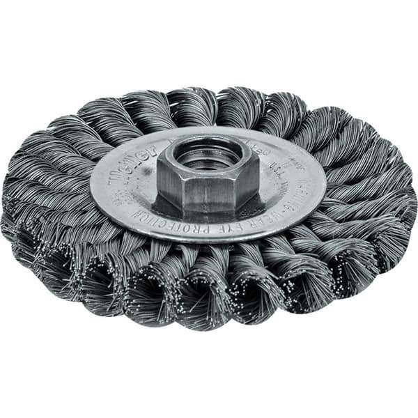 Weiler - 6" OD, 5/8" Arbor Hole, Crimped Steel Wheel Brush - 3/4" Face Width, 1-7/16" Trim Length, 0.014" Filament Diam, 6,000 RPM - Eagle Tool & Supply