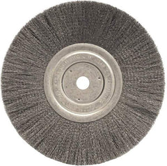 Weiler - 8" OD, 5/8" Arbor Hole, Crimped Steel Wheel Brush - 3/4" Face Width, 2-1/16" Trim Length, 0.006" Filament Diam, 6,000 RPM - Eagle Tool & Supply