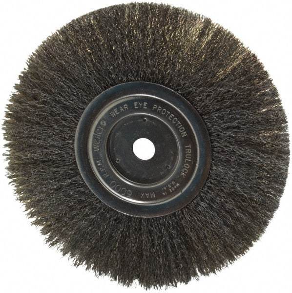 Weiler - 8" OD, 5/8" Arbor Hole, Crimped Steel Wheel Brush - 3/4" Face Width, 2-1/16" Trim Length, 0.008" Filament Diam, 6,000 RPM - Eagle Tool & Supply