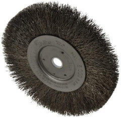 Weiler - 6" OD, 5/8" Arbor Hole, Crimped Stainless Steel Wheel Brush - 1/2" Face Width, 1-7/16" Trim Length, 0.0104" Filament Diam, 6,000 RPM - Eagle Tool & Supply