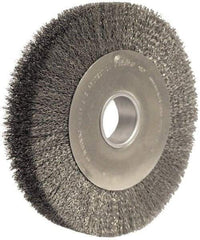 Weiler - 10" OD, 2" Arbor Hole, Crimped Steel Wheel Brush - 2" Face Width, 1-7/8" Trim Length, 0.0104" Filament Diam, 4,000 RPM - Eagle Tool & Supply