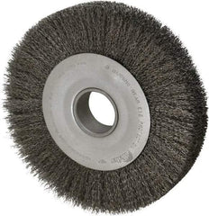 Weiler - 10" OD, 2" Arbor Hole, Crimped Steel Wheel Brush - 1-5/8" Face Width, 1-7/8" Trim Length, 0.014" Filament Diam, 4,000 RPM - Eagle Tool & Supply