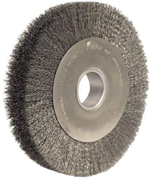 Weiler - 10" OD, 2" Arbor Hole, Crimped Steel Wheel Brush - 2" Face Width, 1-7/8" Trim Length, 0.02" Filament Diam, 4,000 RPM - Eagle Tool & Supply