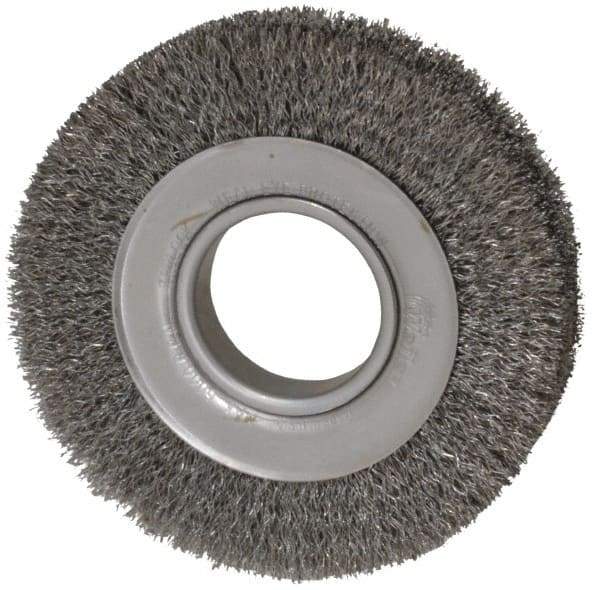 Weiler - 6" OD, 2" Arbor Hole, Crimped Steel Wheel Brush - 1" Face Width, 1-1/8" Trim Length, 0.0118" Filament Diam, 6,000 RPM - Eagle Tool & Supply