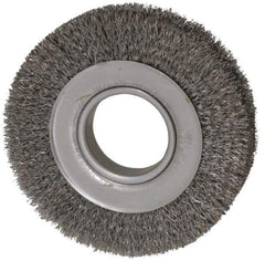 Weiler - 6" OD, 2" Arbor Hole, Crimped Steel Wheel Brush - 1" Face Width, 1-1/8" Trim Length, 0.0118" Filament Diam, 6,000 RPM - Eagle Tool & Supply