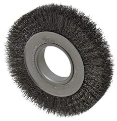 Weiler - 6" OD, 2" Arbor Hole, Crimped Steel Wheel Brush - 1" Face Width, 1-1/8" Trim Length, 0.014" Filament Diam, 6,000 RPM - Eagle Tool & Supply