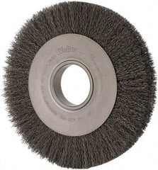 Weiler - 8" OD, 2" Arbor Hole, Crimped Steel Wheel Brush - 1" Face Width, 1-3/8" Trim Length, 0.014" Filament Diam, 4,500 RPM - Eagle Tool & Supply