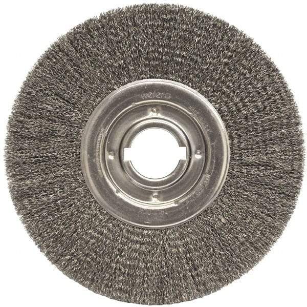 Weiler - 12" OD, 2" Arbor Hole, Crimped Steel Wheel Brush - 1-1/4" Face Width, 3" Trim Length, 0.0118" Filament Diam, 3,600 RPM - Eagle Tool & Supply