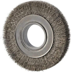 Weiler - 6" OD, 2" Arbor Hole, Crimped Stainless Steel Wheel Brush - 1" Face Width, 1-1/8" Trim Length, 0.0104" Filament Diam, 6,000 RPM - Eagle Tool & Supply