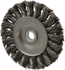 Weiler - 3" OD, 1/2" Arbor Hole, Knotted Steel Wheel Brush - 3/8" Face Width, 5/8" Trim Length, 0.014" Filament Diam, 25,000 RPM - Eagle Tool & Supply