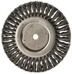 Weiler - 8" OD, 5/8" Arbor Hole, Knotted Steel Wheel Brush - 5/8" Face Width, 1-5/8" Trim Length, 0.0118" Filament Diam, 6,000 RPM - Eagle Tool & Supply