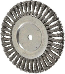 Weiler - 8" OD, 5/8" Arbor Hole, Knotted Steel Wheel Brush - 5/8" Face Width, 1-5/8" Trim Length, 0.023" Filament Diam, 6,000 RPM - Eagle Tool & Supply