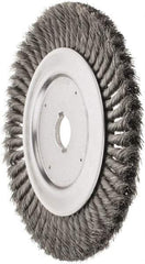 Weiler - 10" OD, 1-1/4" Arbor Hole, Knotted Steel Wheel Brush - 3/4" Face Width, 1-3/4" Trim Length, 0.016" Filament Diam, 4,500 RPM - Eagle Tool & Supply