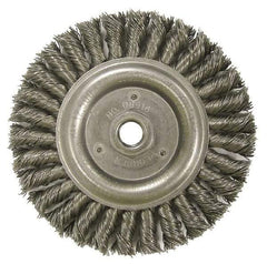 Weiler - 6" OD, 5/8-11 Arbor Hole, Knotted Steel Wheel Brush - 1/2" Face Width, 1-1/4" Trim Length, 0.023" Filament Diam, 12,500 RPM - Eagle Tool & Supply