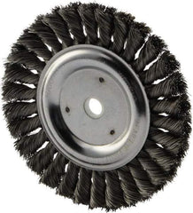 Weiler - 6" OD, 5/8" Arbor Hole, Knotted Steel Wheel Brush - 5/8" Face Width, 1-1/4" Trim Length, 0.016" Filament Diam, 9,000 RPM - Eagle Tool & Supply