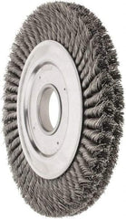 Weiler - 10" OD, 2" Arbor Hole, Knotted Steel Wheel Brush - 1-1/4" Face Width, 1-3/4" Trim Length, 0.023" Filament Diam, 4,500 RPM - Eagle Tool & Supply