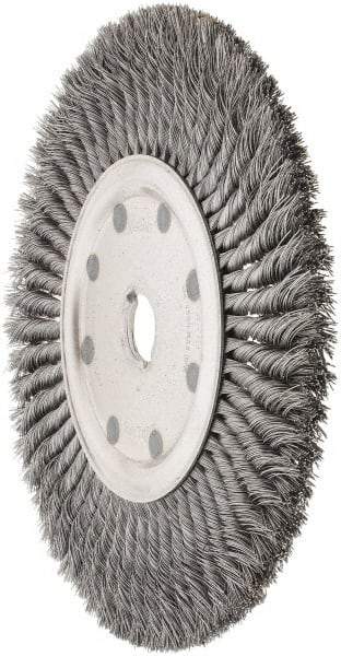 Weiler - 12" OD, 1-1/4" Arbor Hole, Knotted Steel Wheel Brush - 5/8" Face Width, 2-1/4" Trim Length, 0.02" Filament Diam, 4,500 RPM - Eagle Tool & Supply