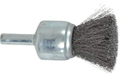 Weiler - 3/4" Brush Diam, Crimped, End Brush - 1/4" Diam Steel Shank, 22,000 Max RPM - Eagle Tool & Supply