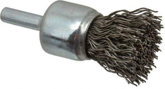 Weiler - 3/4" Brush Diam, Crimped, End Brush - 1/4" Diam Steel Shank, 22,000 Max RPM - Eagle Tool & Supply