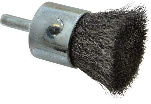 Weiler - 1" Brush Diam, Crimped, End Brush - 1/4" Diam Steel Shank, 22,000 Max RPM - Eagle Tool & Supply