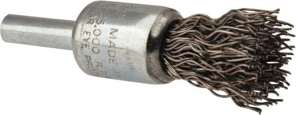 Weiler - 1/2" Brush Diam, Crimped, End Brush - 1/4" Diam Steel Shank, 25,000 Max RPM - Eagle Tool & Supply