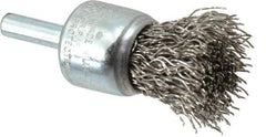Weiler - 3/4" Brush Diam, Crimped, End Brush - 1/4" Diam Steel Shank, 22,000 Max RPM - Eagle Tool & Supply