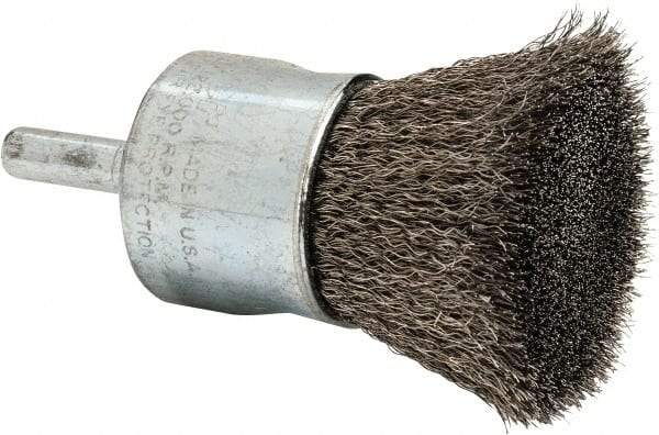 Weiler - 1" Brush Diam, Crimped, End Brush - 1/4" Diam Steel Shank, 22,000 Max RPM - Eagle Tool & Supply