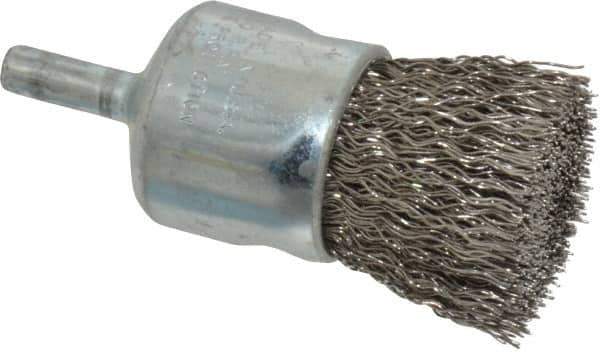 Weiler - 1" Brush Diam, Crimped, End Brush - 1/4" Diam Steel Shank, 22,000 Max RPM - Eagle Tool & Supply