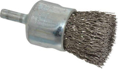 Weiler - 1" Brush Diam, Crimped, End Brush - 1/4" Diam Steel Shank, 22,000 Max RPM - Eagle Tool & Supply