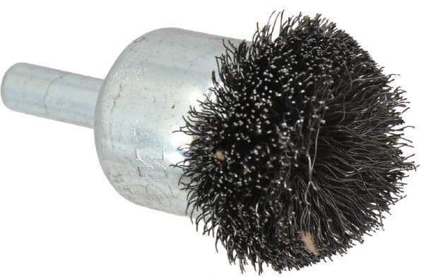 Weiler - 1-1/4" Brush Diam, Crimped, Flared End Brush - 1/4" Diam Shank, 20,000 Max RPM - Eagle Tool & Supply