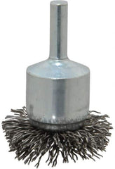 Weiler - 1-1/2" Brush Diam, Crimped, Flared End Brush - 1/4" Diam Shank, 20,000 Max RPM - Eagle Tool & Supply